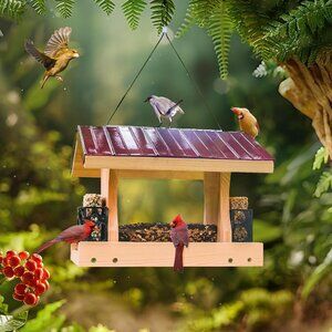NEW Heavy Duty Bird Feeder Wood Birdhouse Garden Decor Bird House Hand Crafted H